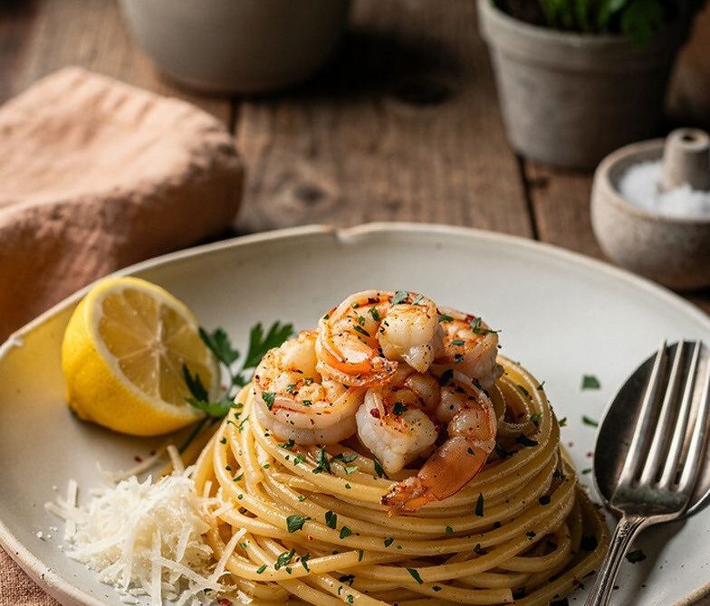Microwave Shrimp Scampi Pasta With Garlic Lemon Butter