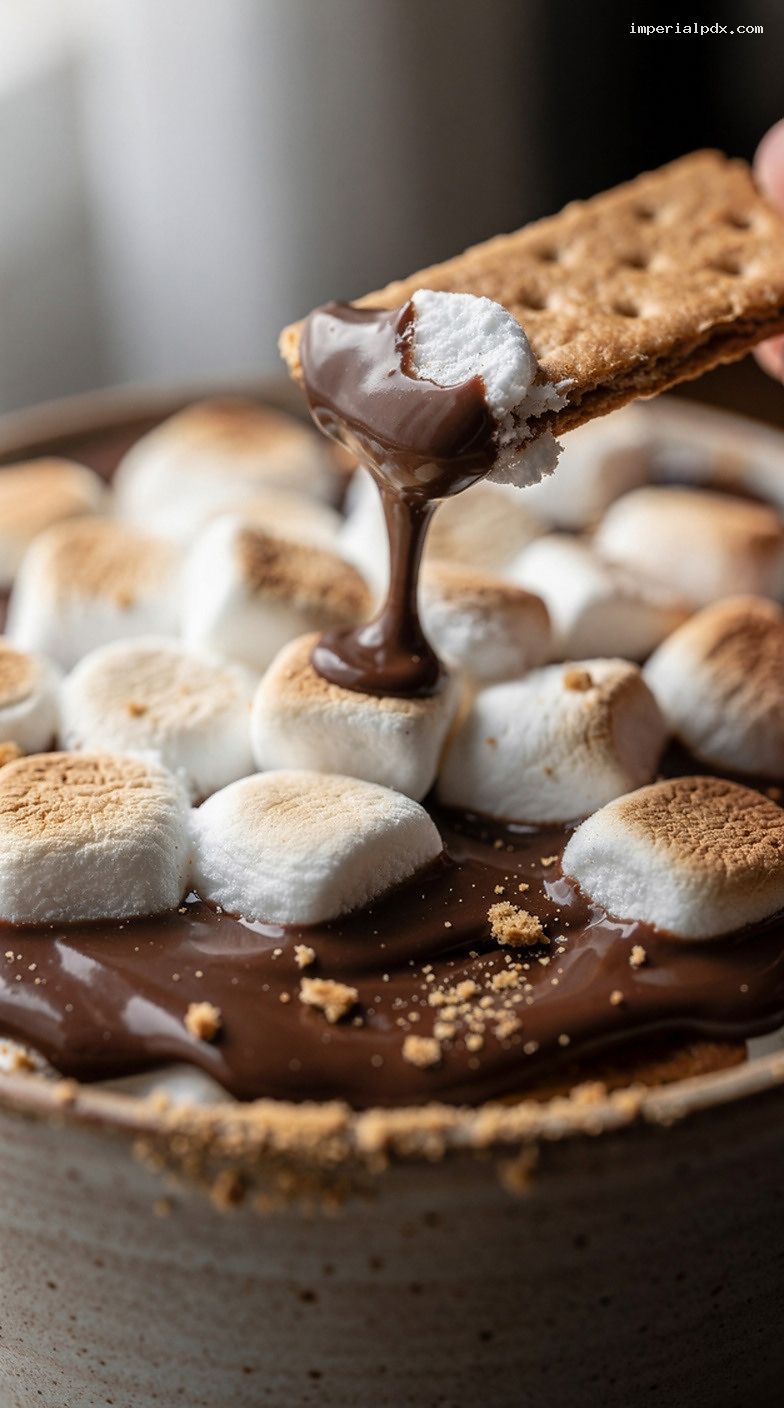 Microwave S’mores Dip Mug with Gooey Chocolate and Marshmallows – Closeup