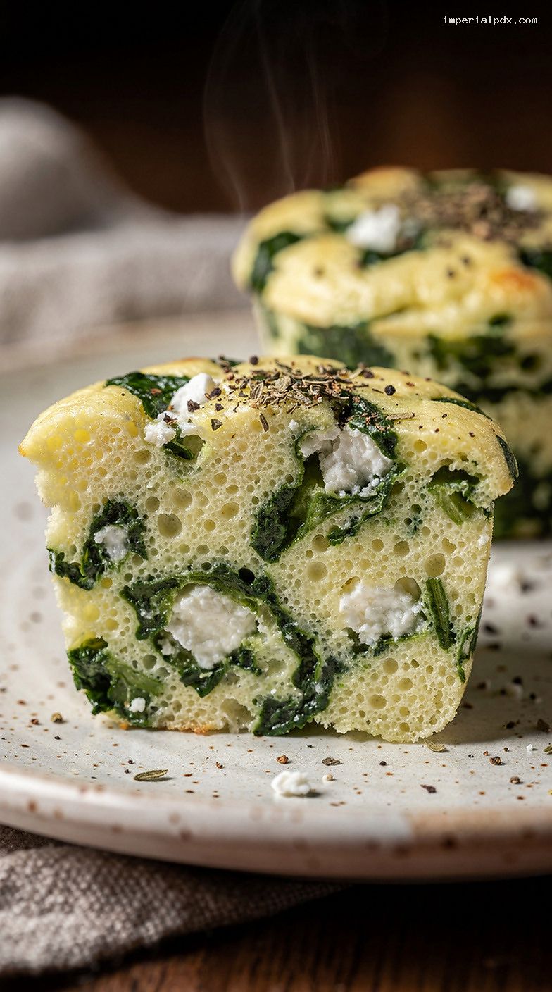 Microwave Spinach Feta Egg White Bites – Closeup