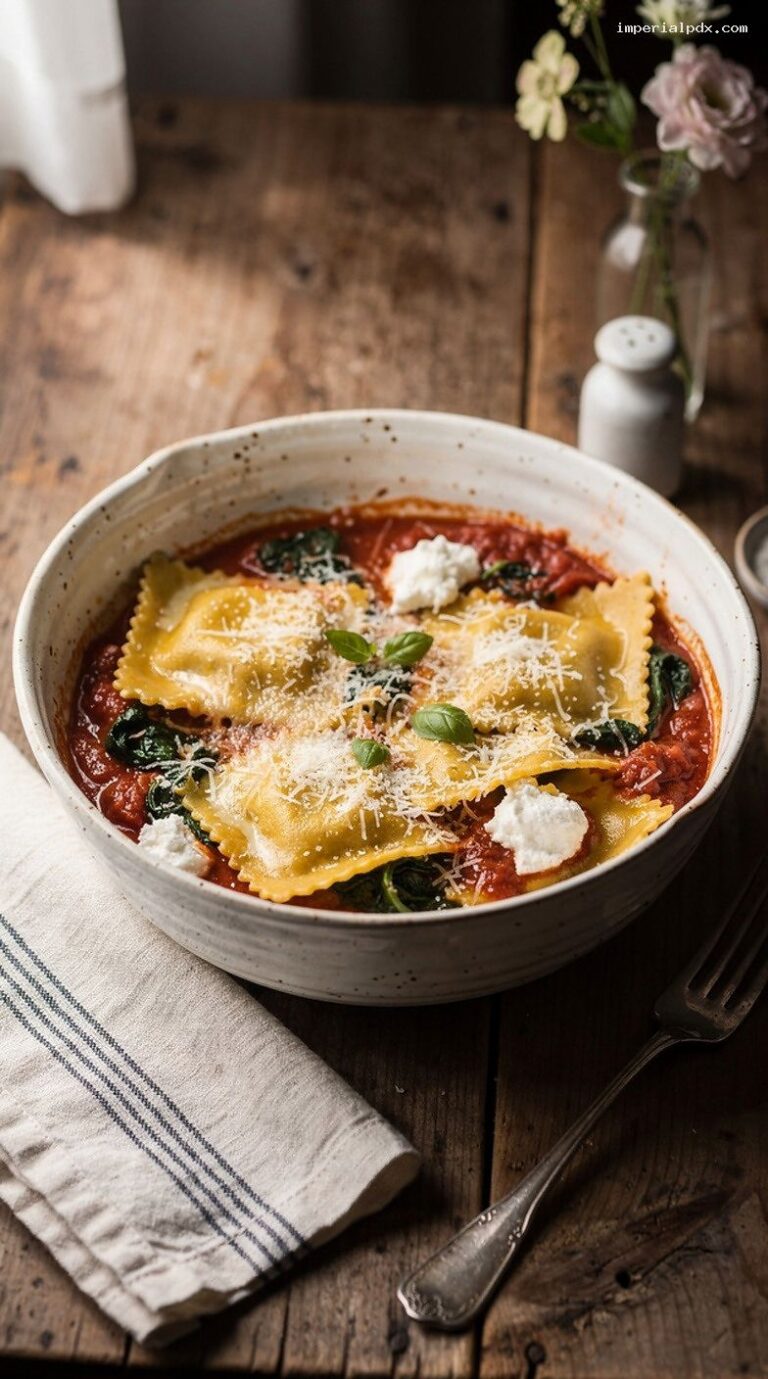 Microwave Spinach Ricotta Ravioli Bake Bowl with Marinara and ...