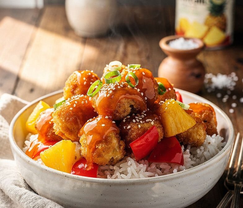 Microwave Sweet-and-Sour Chicken Bowl With Pineapple Over Rice
