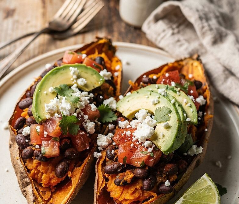 Microwave Sweet Potato Taco With Black Beans and Avocado