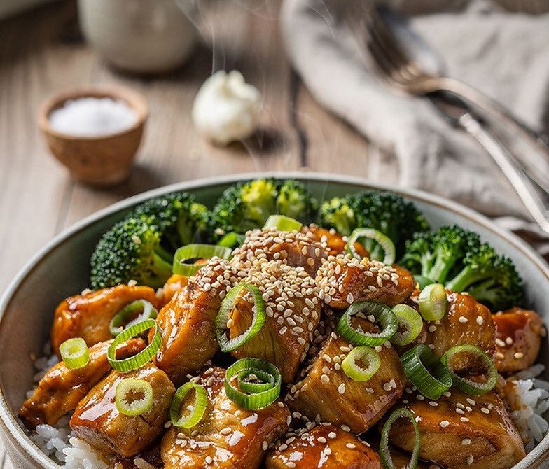Microwave Teriyaki Chicken Rice Bowl With Broccoli