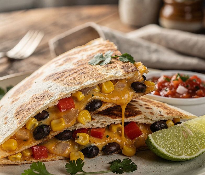 Microwave Veggie Quesadillas with Black Beans, Corn, and Salsa