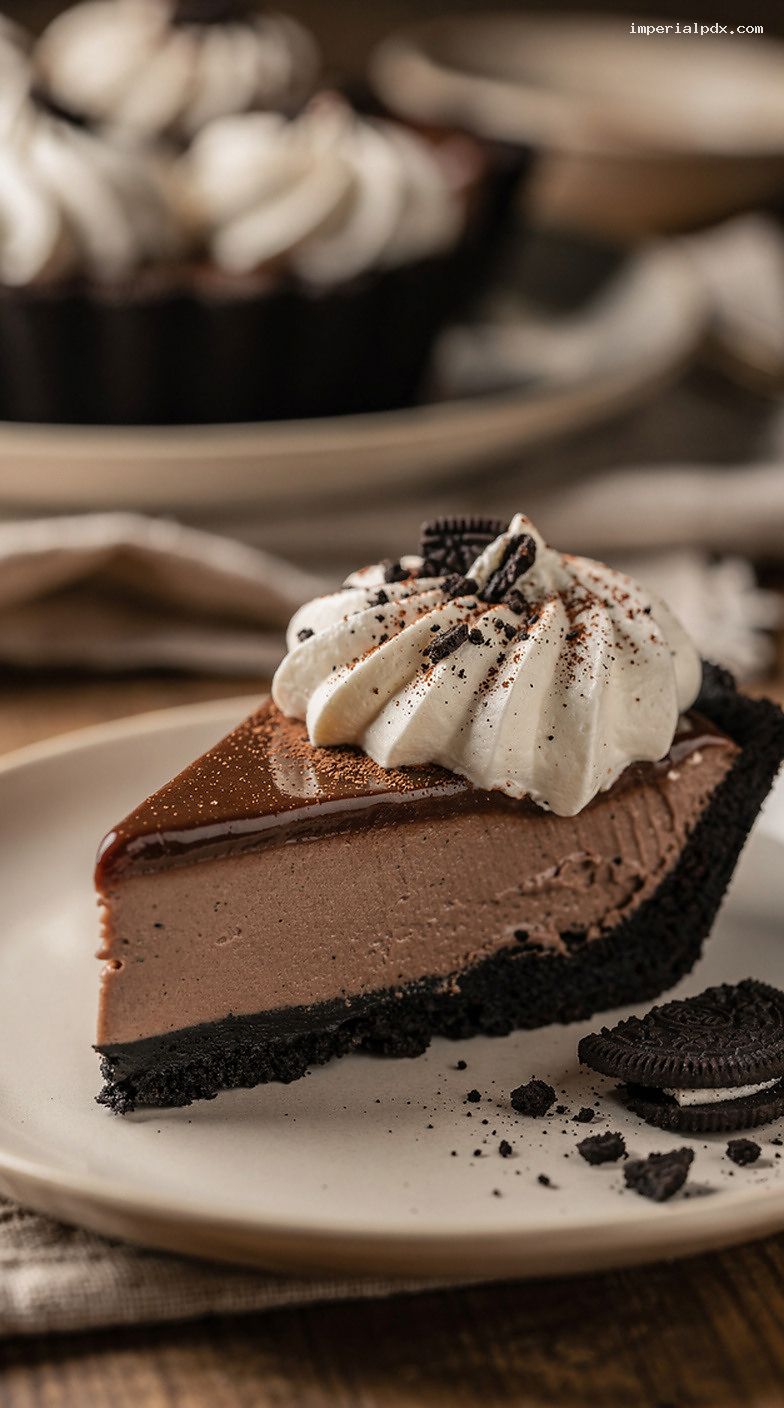 Mocha Espresso Cream Pie With Oreo Crust And Whipped Cream – Closeup