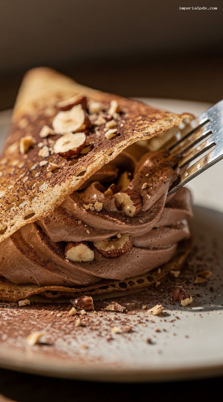 Mocha Hazelnut Crunch Crepes with Coffee Chocolate Cream – Closeup