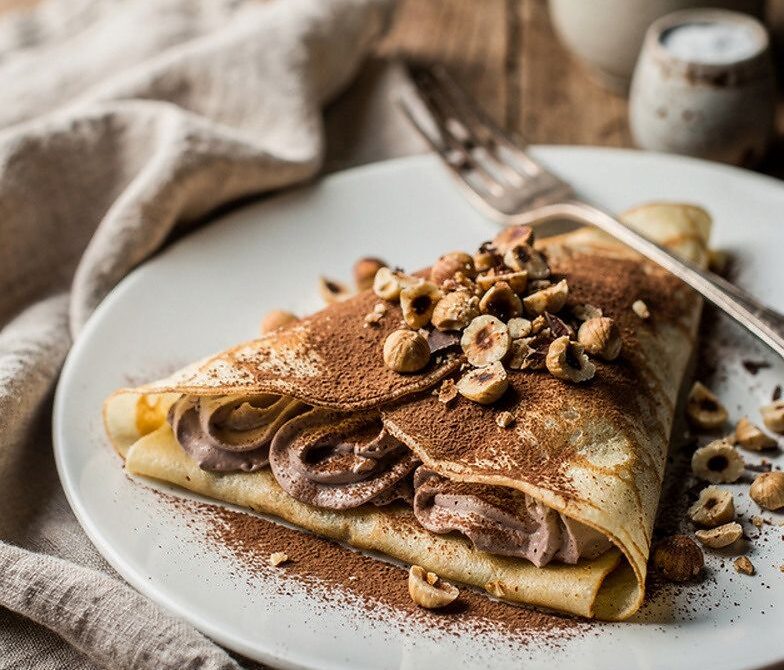 Mocha Hazelnut Crunch Crepes with Coffee Chocolate Cream