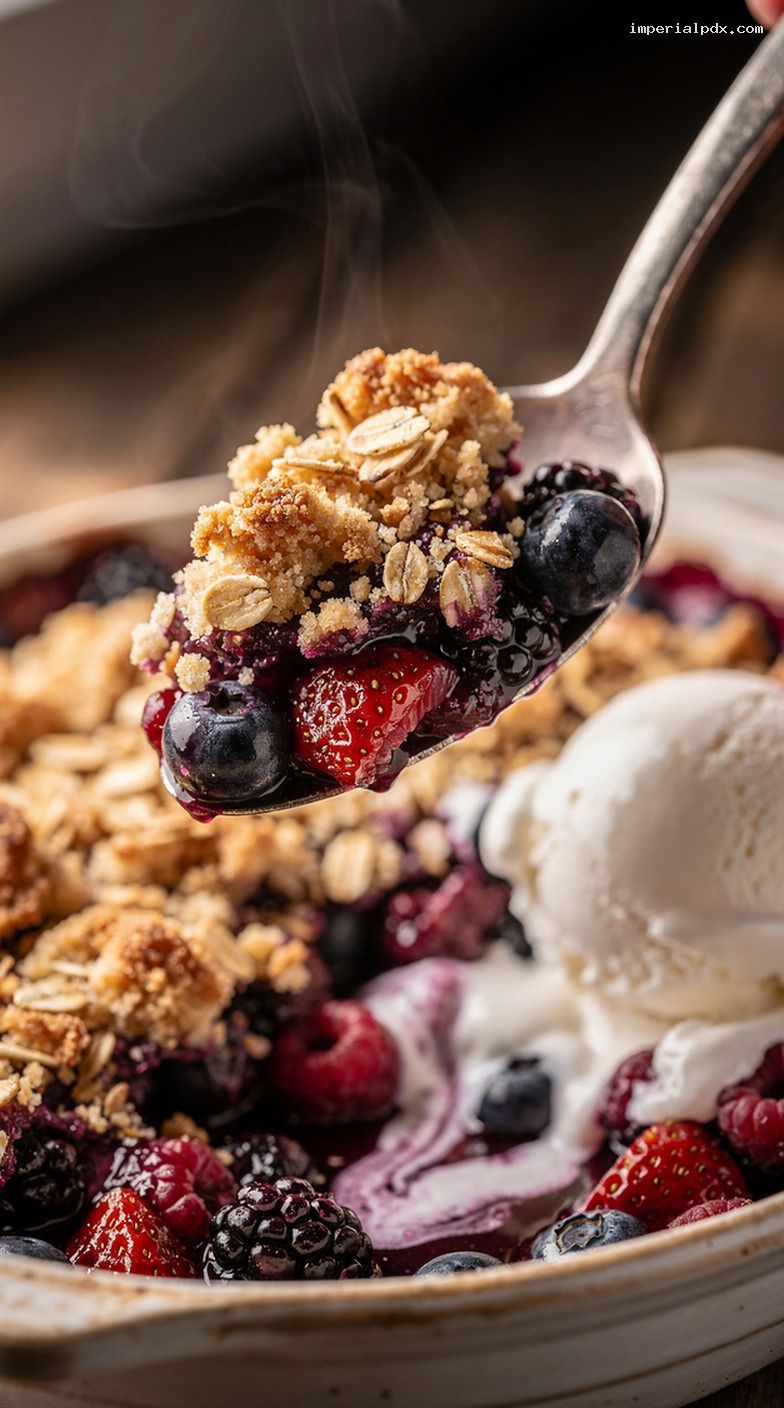 Old-Fashioned Berry Crumble With Buttery Oat Topping – Closeup