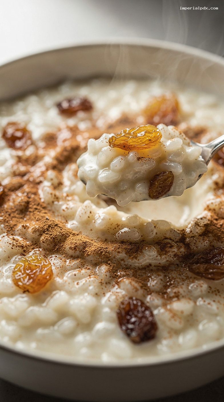 Old-Fashioned Cinnamon Rice Pudding with Vanilla – Closeup