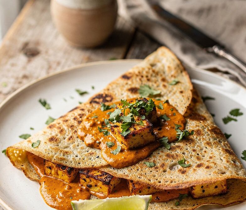 Paneer Tikka Masala Crepes With Cilantro and Lime