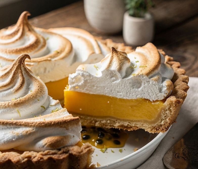 Passion Fruit Meringue Pie with Toasted Peaks