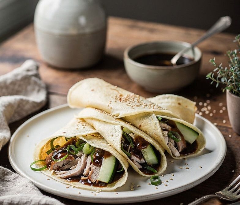 Peking Duck-Inspired Hoisin Crepes With Cucumber and Scallions