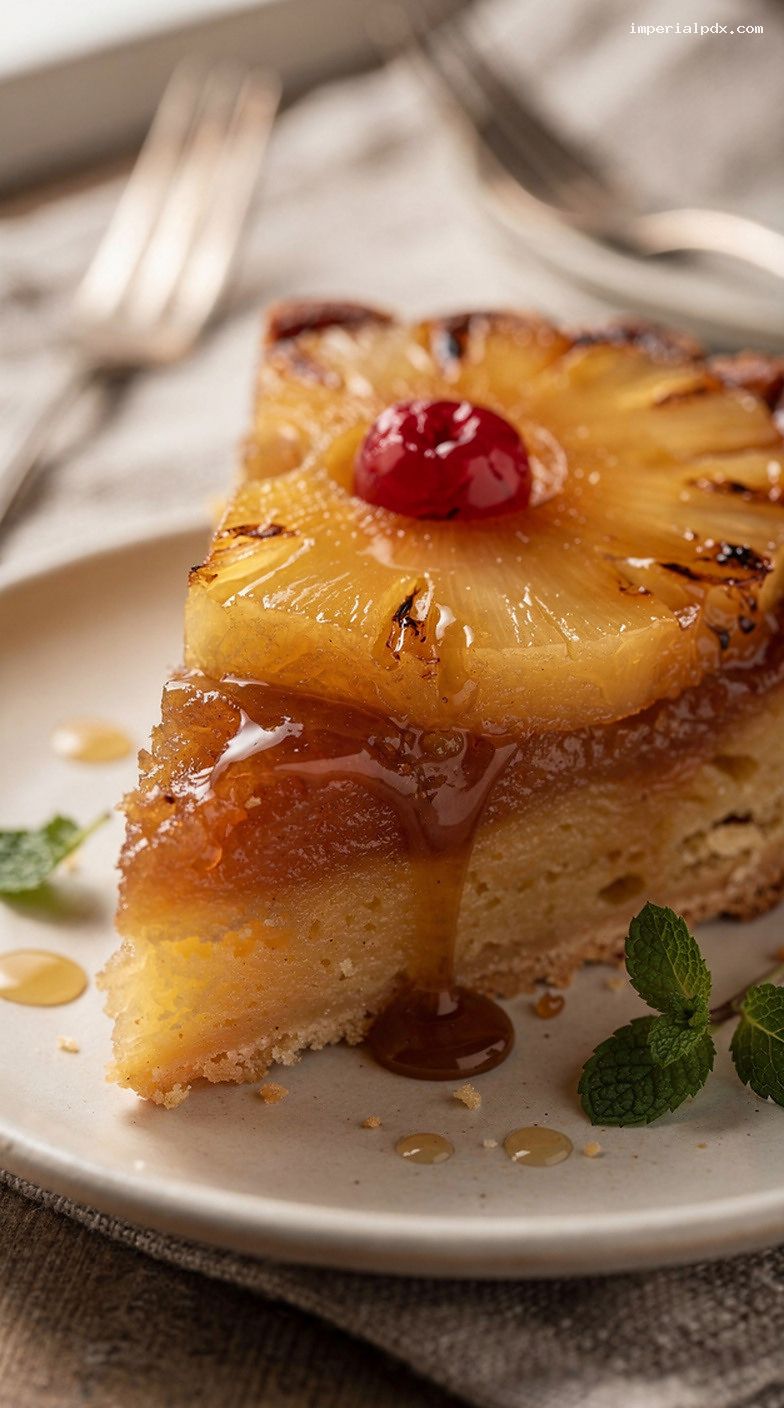 Pineapple Upside-Down Pie With Brown Sugar Caramelized Topping – Closeup