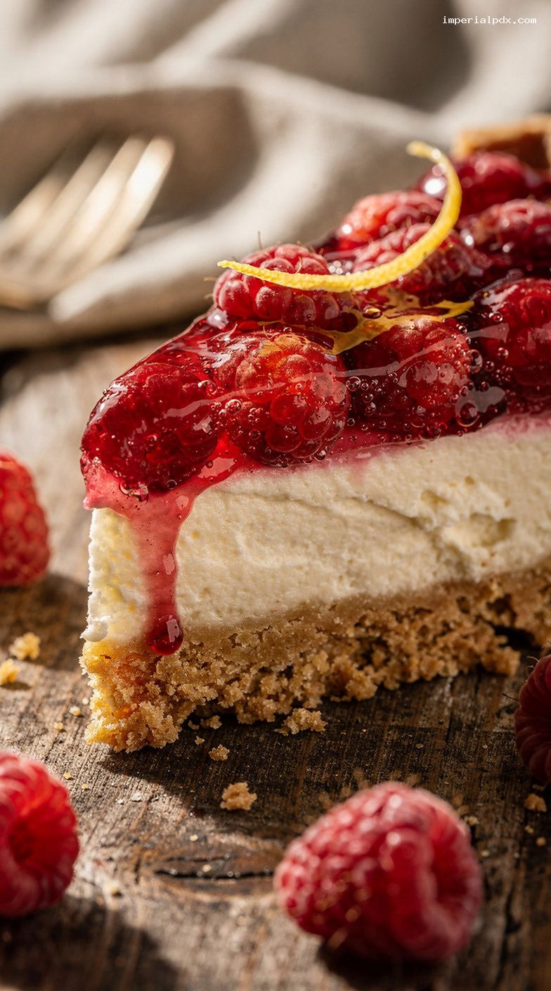 Raspberry Cream Cheese Pie With Lemon in a Baked Crust – Closeup