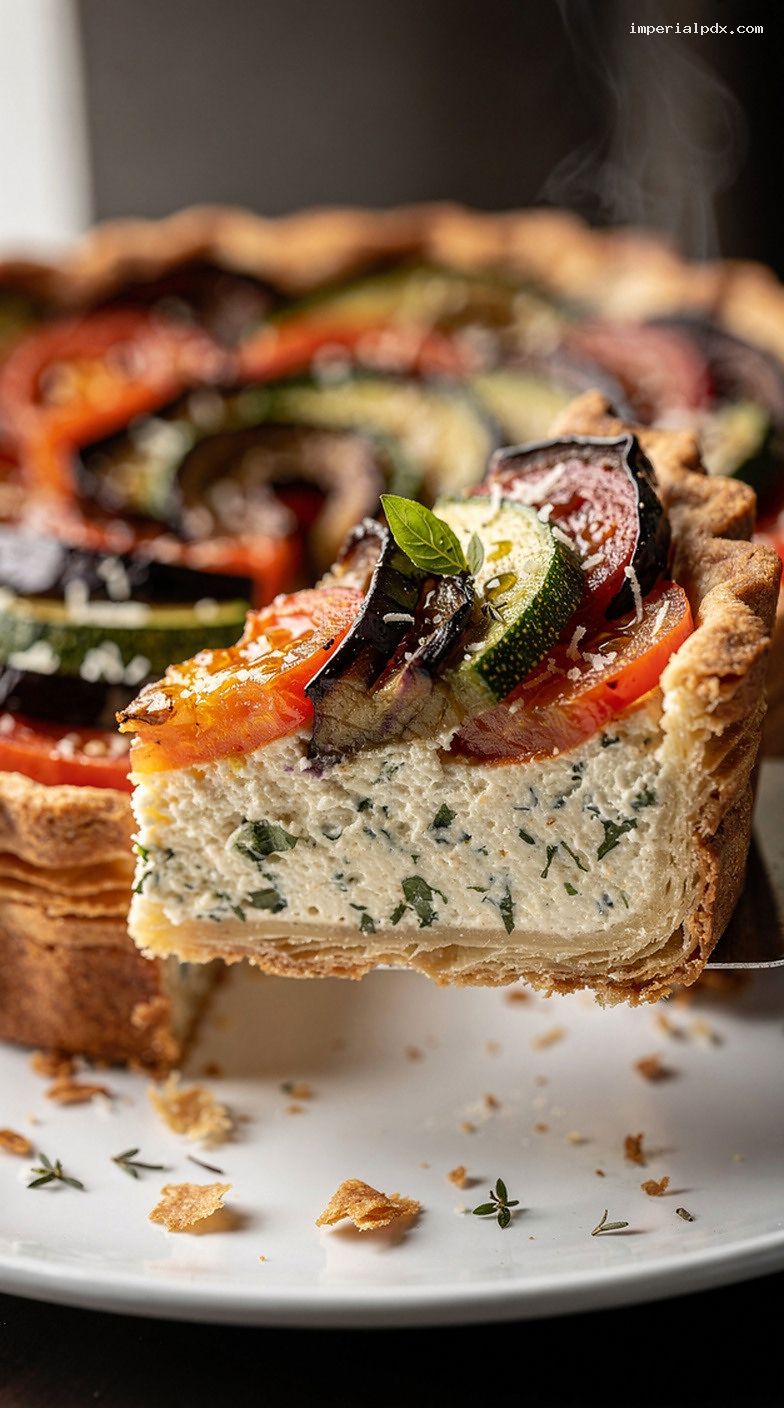 Ratatouille Pie With Herbed Ricotta in a Flaky Crust – Closeup