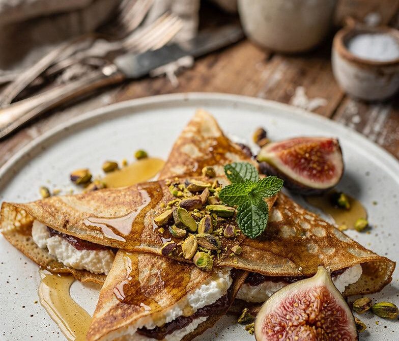 Ricotta and Fig Crepes With Honey and Pistachios