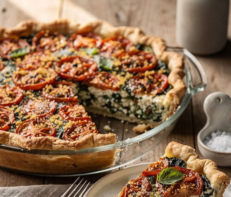 Ricotta Spinach Tomato Pie With Parmesan Crust