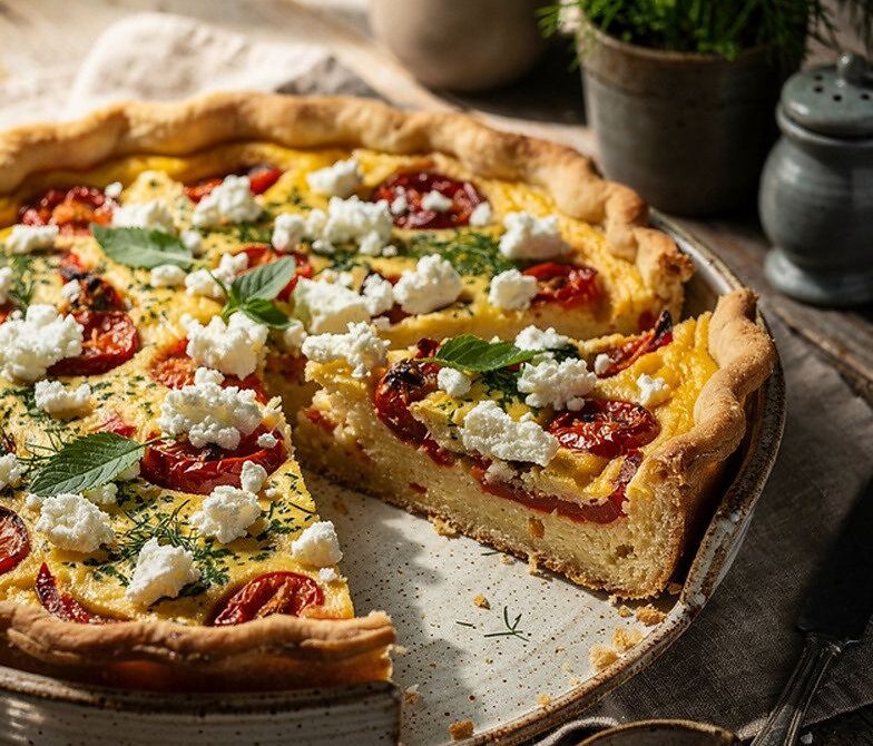 Roasted Red Pepper and Feta Pie with Garlic and Herbs