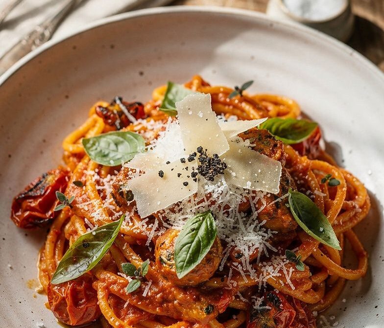 Roasted Tomato and Garlic Basil Pasta with Parmesan