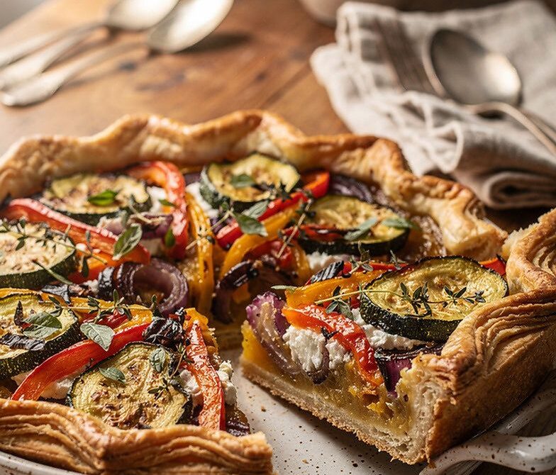 Roasted Vegetable and Goat Cheese Pie with Flaky Crust