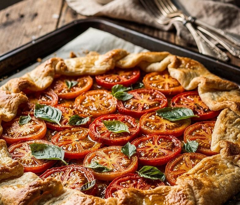 Rustic Tomato Basil Galette With Garlic and Cheese