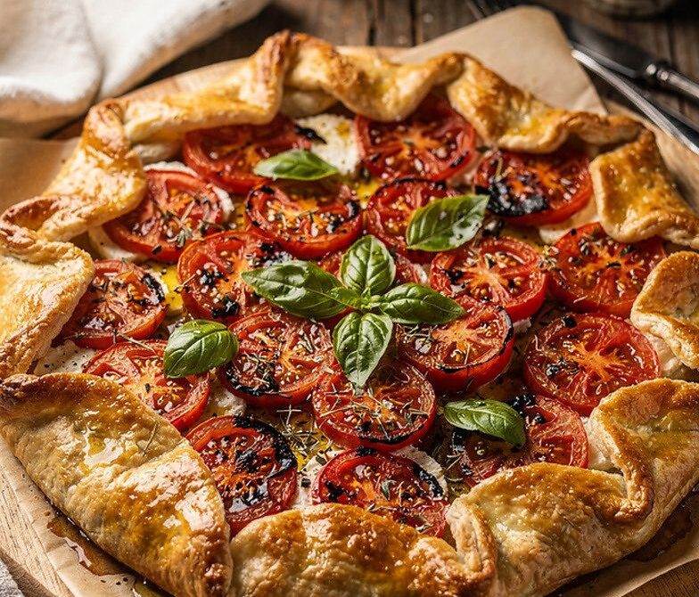 Rustic Tomato Galette With Garlic, Herbs, and Goat Cheese