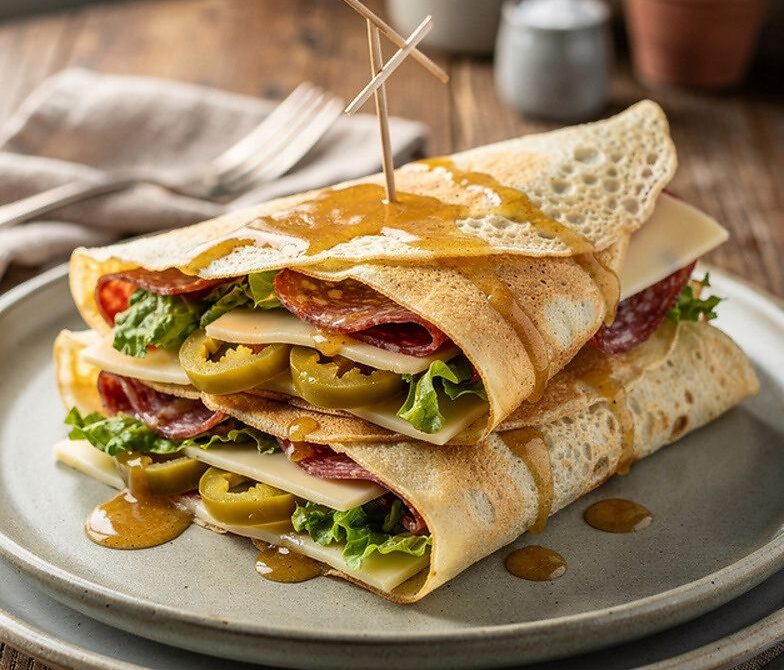 Salami Provolone Pepperoncini Crepe Wrap With Italian Dressing
