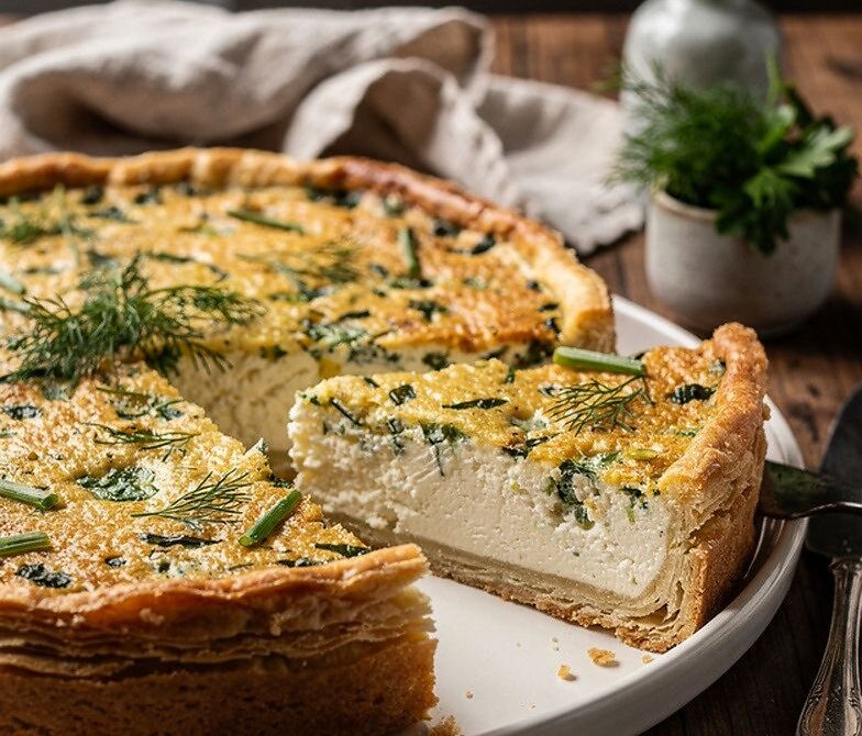 Savory Cottage Cheese and Herb Pie in a Crisp Crust