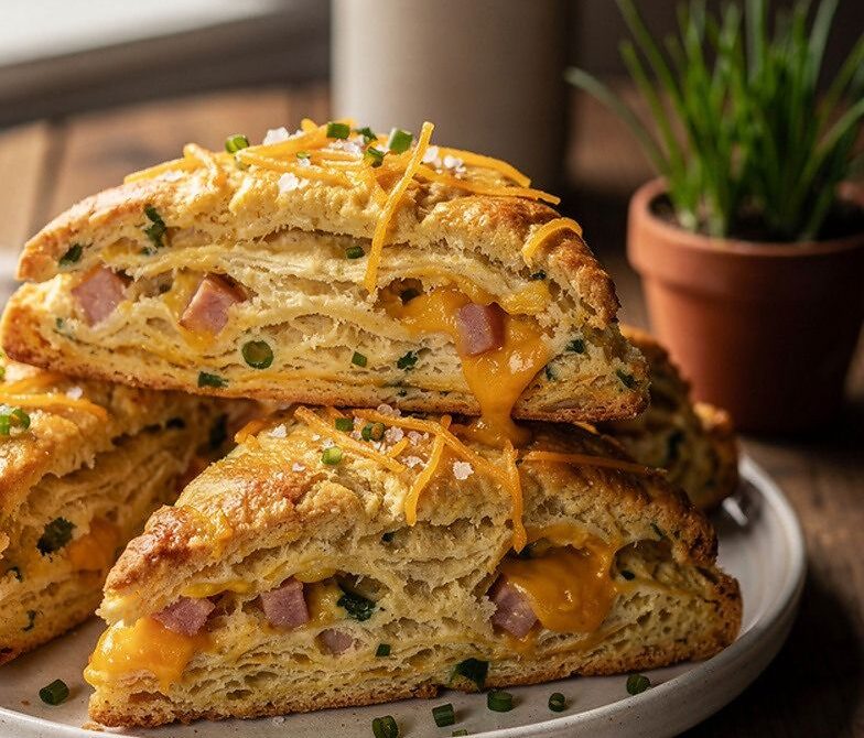 Savory Ham, Cheddar, and Chive Scones