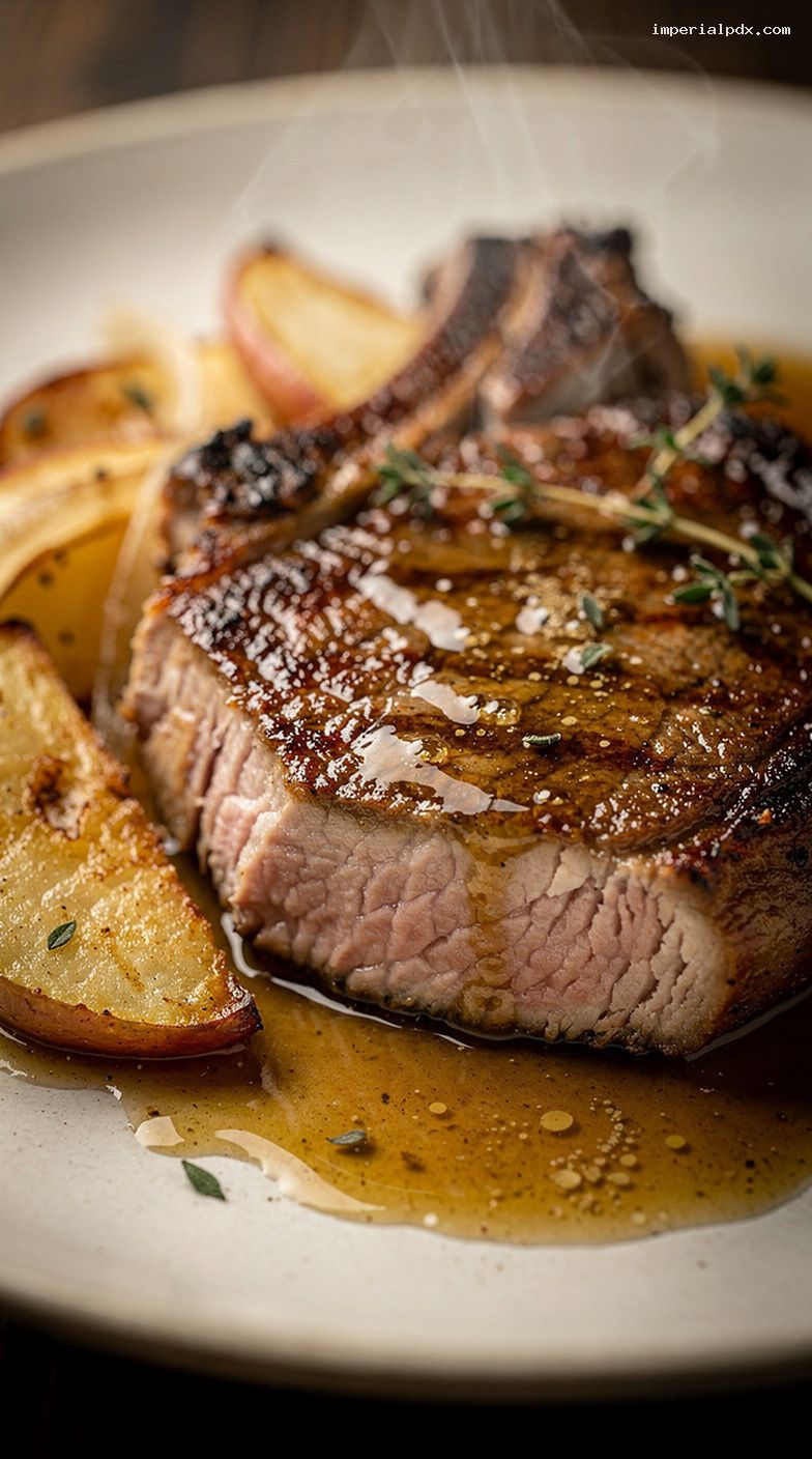Seared Pork Chops With Apple Cider Pan Sauce – Closeup