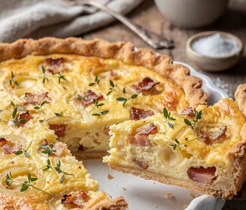 Silky Quiche Lorraine With Bacon, Caramelized Onions, and Gruyère
