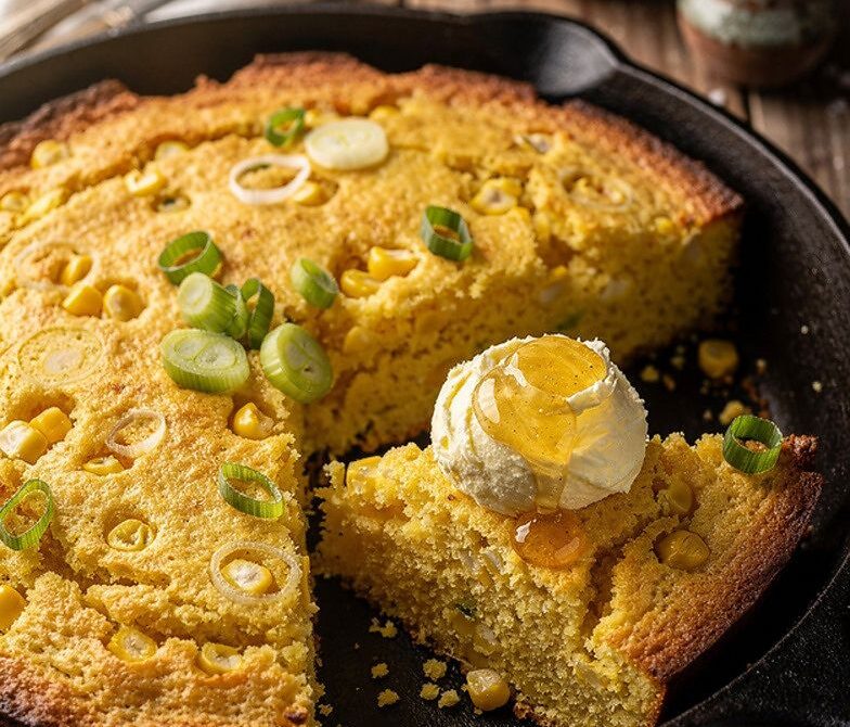Skillet Cornbread With Honey Butter and Scallions