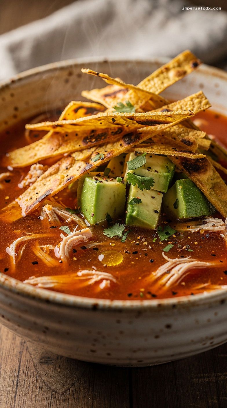Slow Cooker Chicken Tortilla Soup With Roasted Tomatoes – Closeup