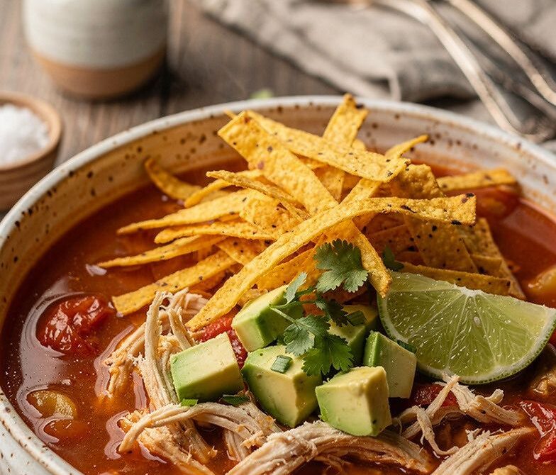 Slow Cooker Chicken Tortilla Soup With Roasted Tomatoes