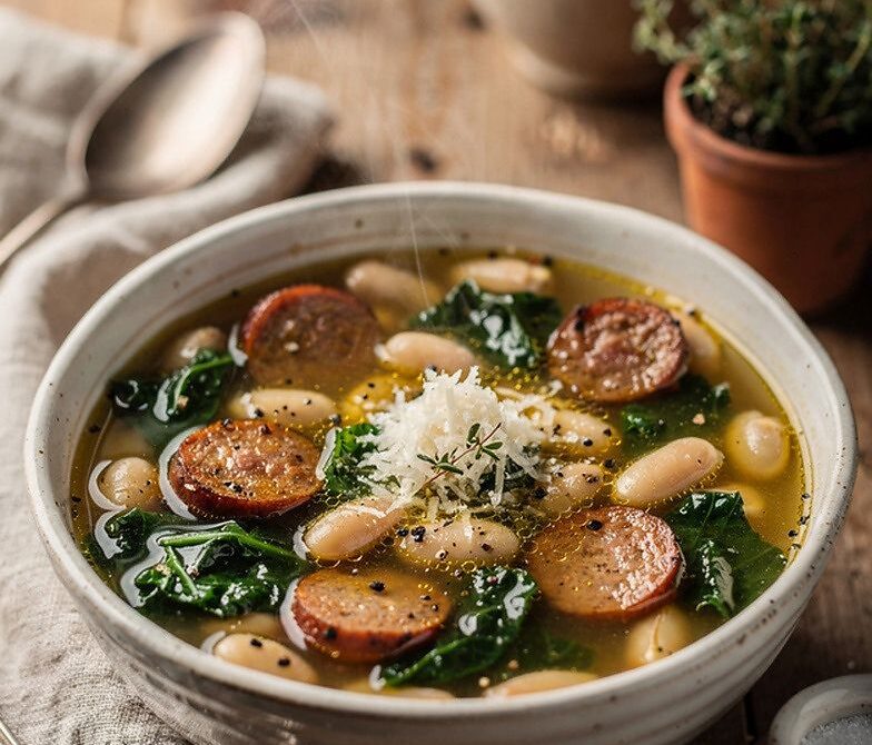 Smoked Sausage, Kale, and White Bean Soup