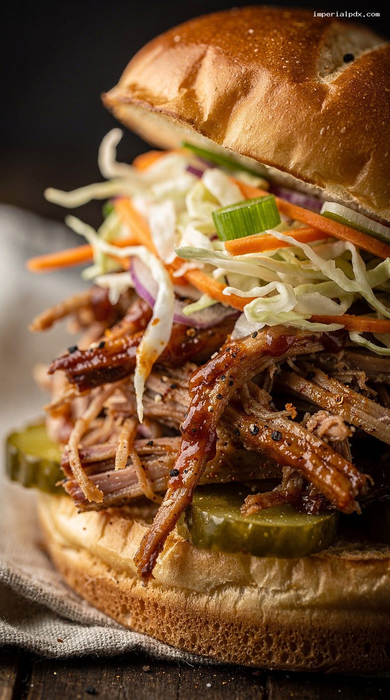 Smoky BBQ Pulled Pork Sandwiches With Crunchy Vinegar Slaw – Closeup