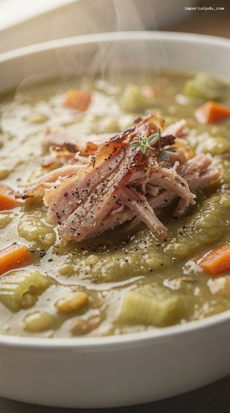 Smoky Split Pea Soup With Ham Bone – Closeup