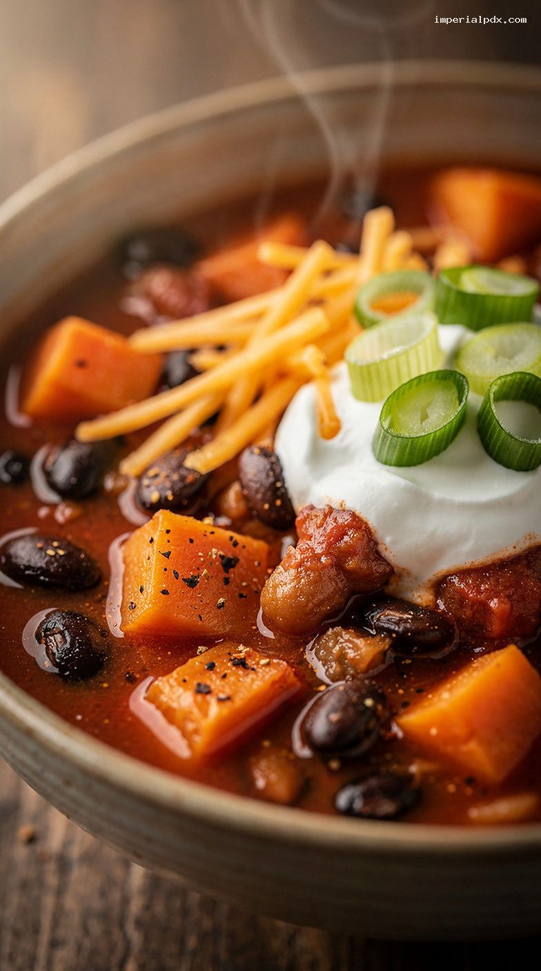 Smoky Sweet Potato and Black Bean Chili – Closeup