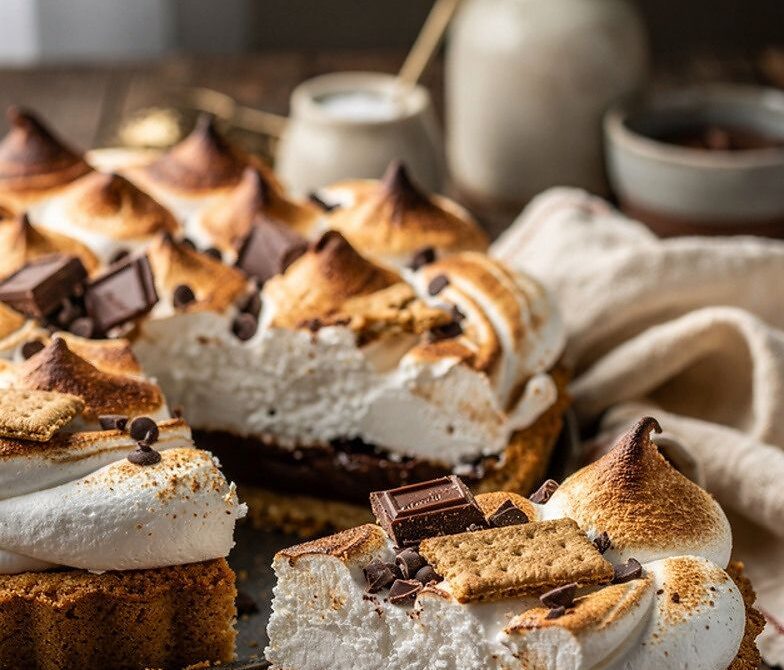S’mores Pie With Chocolate Ganache and Toasted Marshmallow Topping