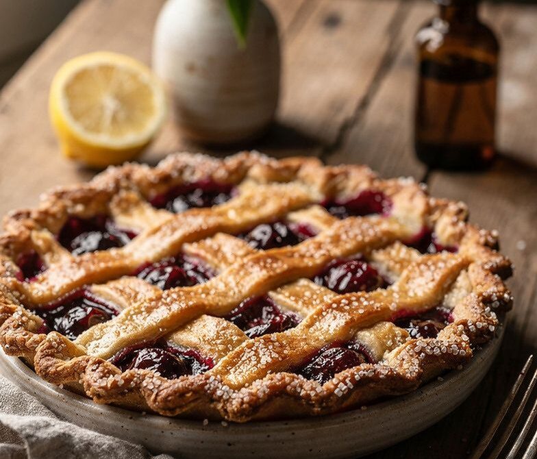 Sour Cherry Almond Lattice Pie With Lemon and Sugar Crust
