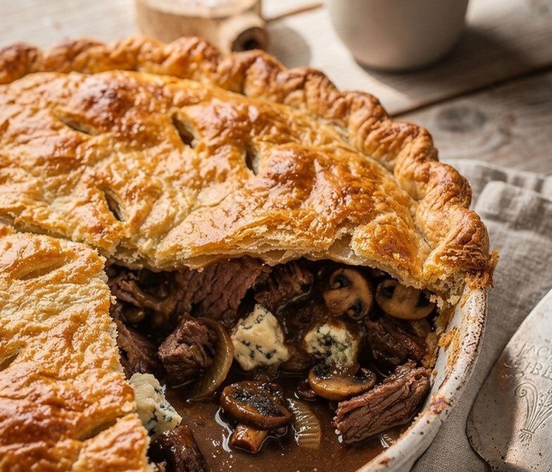 Steak and Stilton Pie With Mushrooms in Flaky Pastry