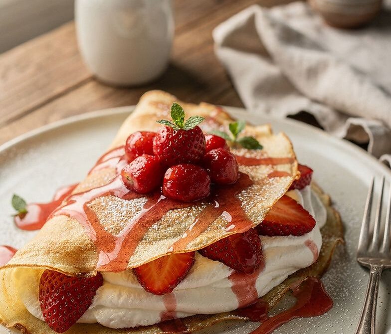 Strawberry and Vanilla Whipped Cream Crêpes