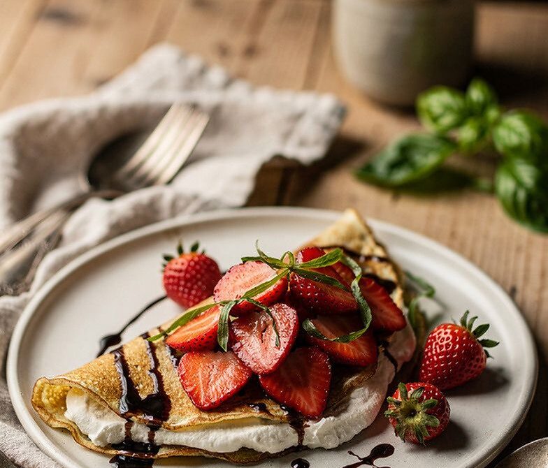 Strawberry Basil Balsamic Mascarpone Crepes