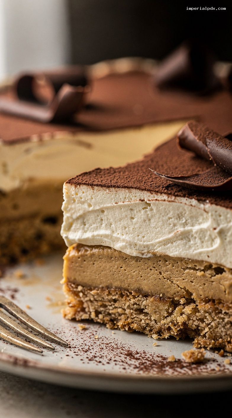Tiramisu Pie with Espresso Ladyfinger Crust and Mascarpone Cream – Closeup