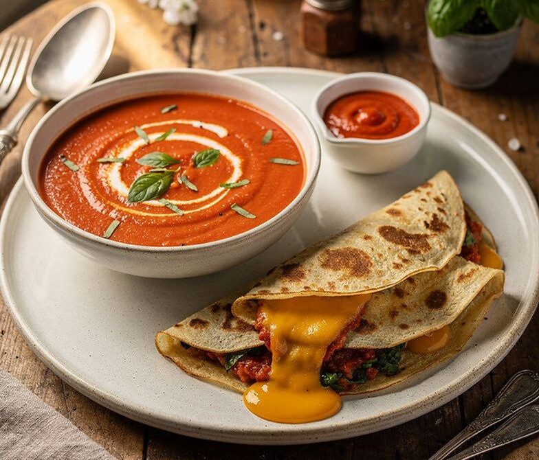 Tomato Soup Grilled Cheese Crepes With Dipping Sauce