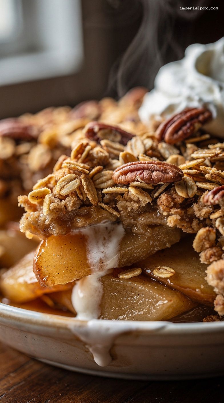 Warm Spiced Apple Crisp With Oat and Nut Crumble – Closeup
