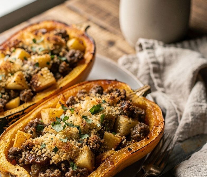 Baked Stuffed Acorn Squash With Sausage and Apples