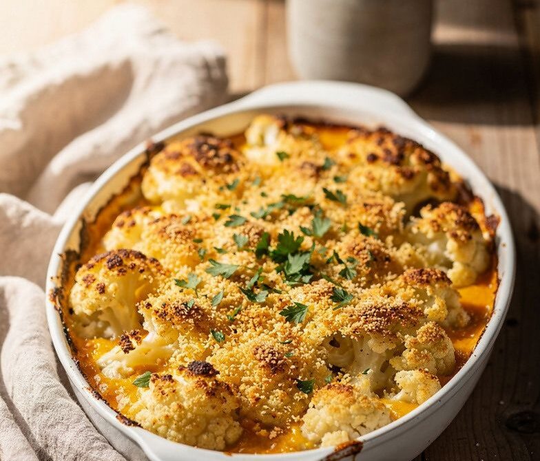 Cheesy Garlic Cauliflower Gratin Baked Until Golden