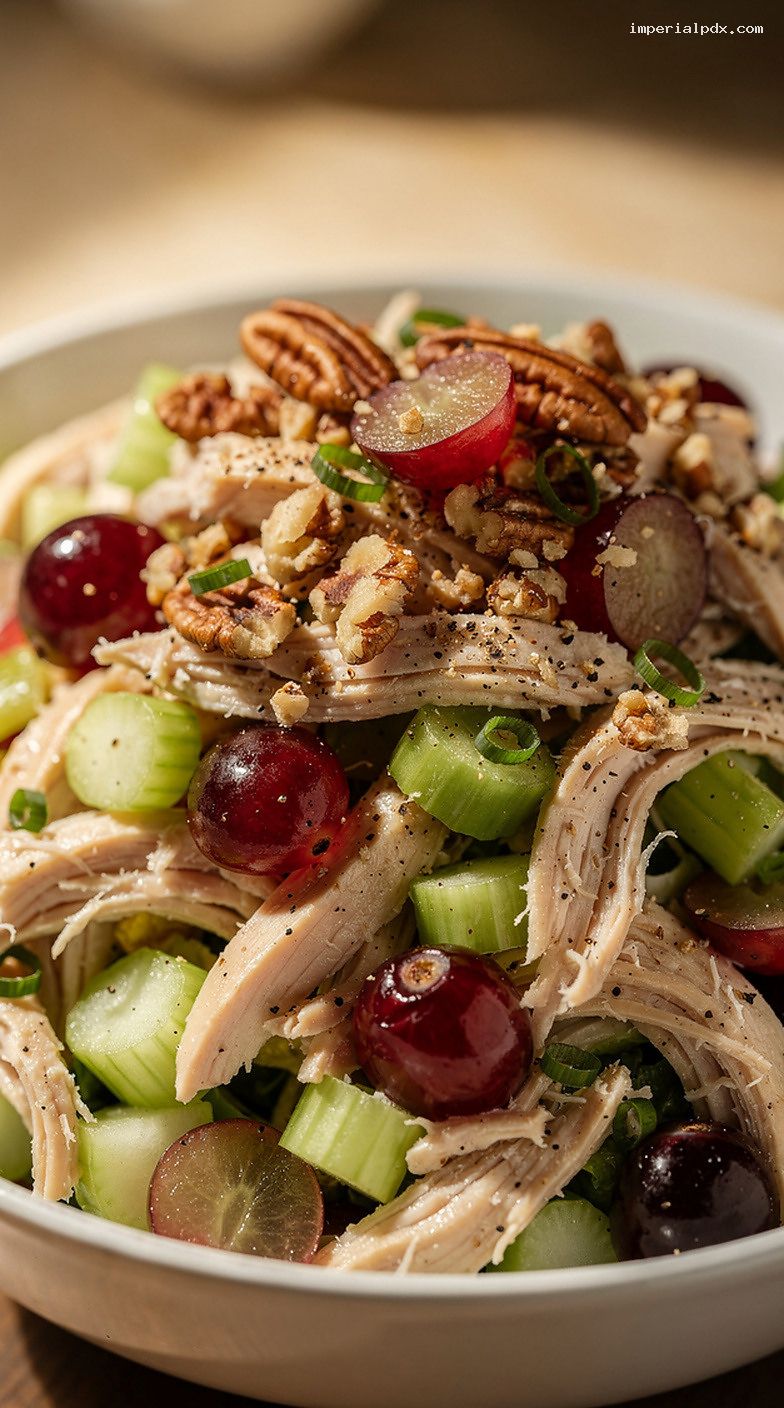 Classic Chicken Salad With Grapes and Toasted Nuts – Closeup