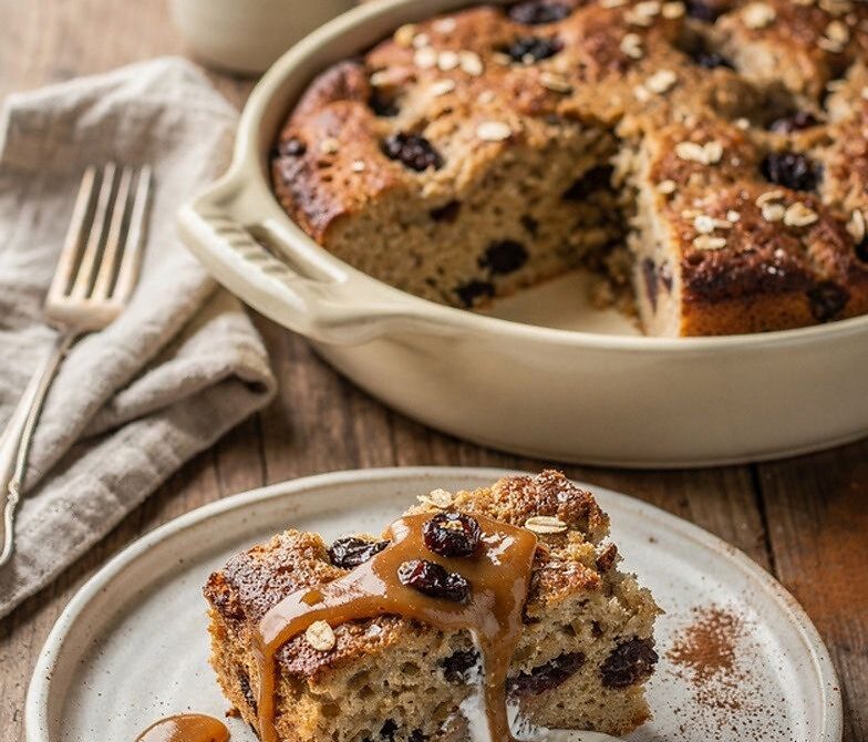 Rustic Oat and Raisin Bread Pudding with Vanilla Spice